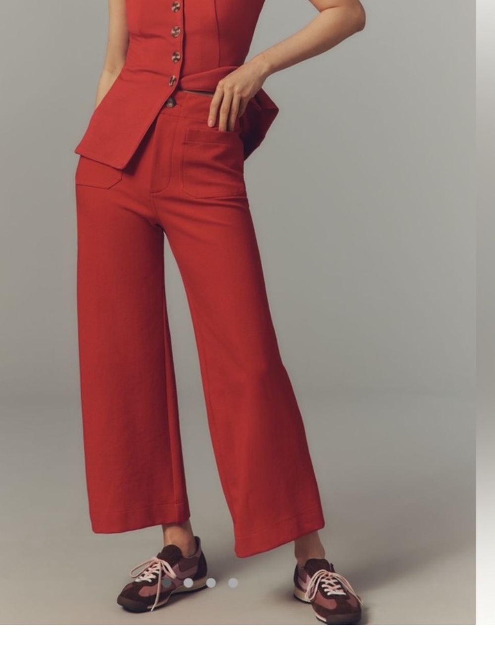 Maeve Anthropologie The Colette Knit Crop Wide Leg Pants-True Red 30 Tall - Picture 2 of 5